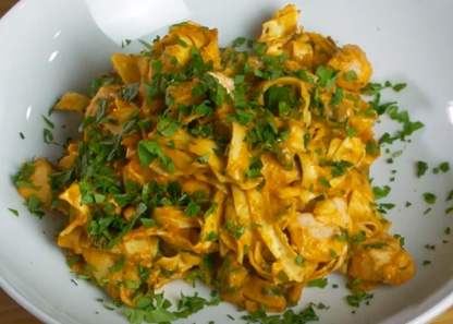 Salmon and Fresh Pasta in Creamy Tomato Sauce